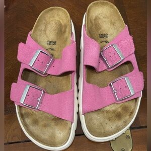 Papillio Birkenstock Arizona Sandals Womens 39 8-8 1/2 Platform Hot Pink Suede